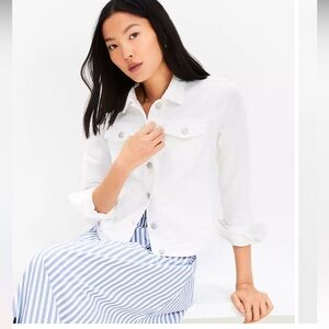 Loft Women's Graphic Gray Denim Jacket Stretch Small 3/4 length sleeve